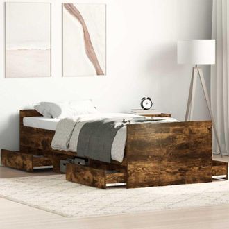 vidaXL Estructura De Cama Con Cabecero Piecero Roble Ahumado 90x190cm Vidaxl