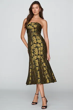 Mac Duggal Strapless Brocade Mermaid Midi Gown