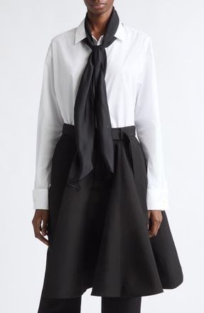 sacai Poplin Button-Up Shirt with Satin Tie in Off White at Nordstrom, Size 4