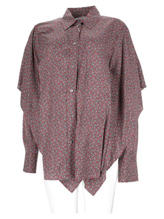 Maison Margiela Burgundy Asymmetrical Draped-Sleeve Patterned Shirt