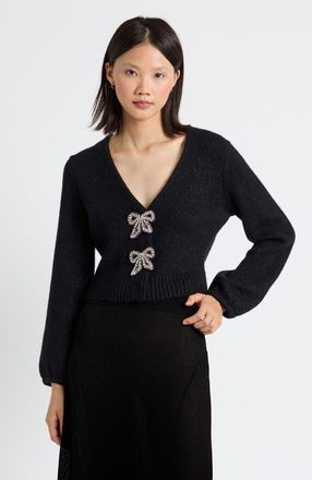 Chinti and Parker Embelished Bow Cardigan in Black at Nordstrom, Size Large