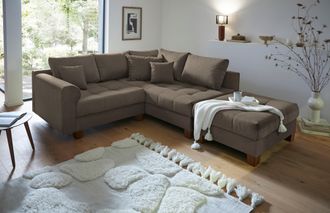 HOME AFFAIRE Ecksofa »Rice L-Form, B: 216 cm« Set: Sofa & Hocker, mit 3 Zierkissen, Federkern