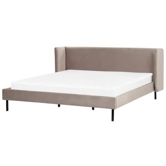 Beliani Cama Con Somier De Terciopelo Gris Pardo 180 X 200 Cm Cabecero Patas Negras Arette