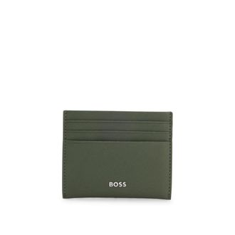 BOSS Card holder in leather with metal logo
