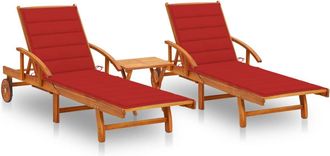 vidaXL Vidaxl - Tumbonas Con Mesa Y Cojines 2 Uds Madera Maciza De Acacia