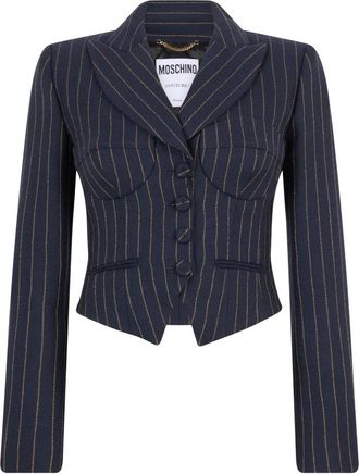 Moschino Gestreepte Jas - Dames - Blazers - Blauw - S - Wol - Jassen