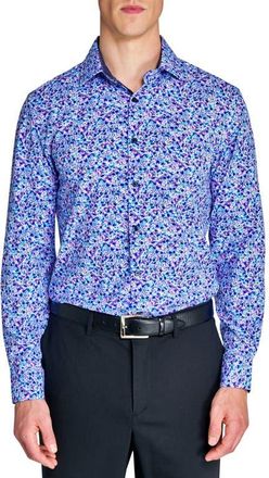 W.R.K Slim Fit Watercolor Floral Performance Dress Shirt in Purple at Nordstrom, Size 16.5