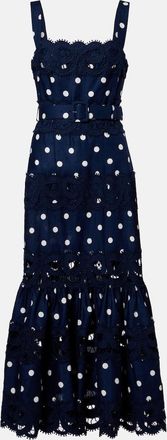 Self Portrait Polka-dot linen and cotton midi dress