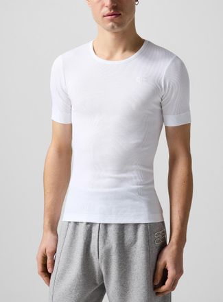 Ganni Mens Embroidered logo ribbed fitted T-shirt