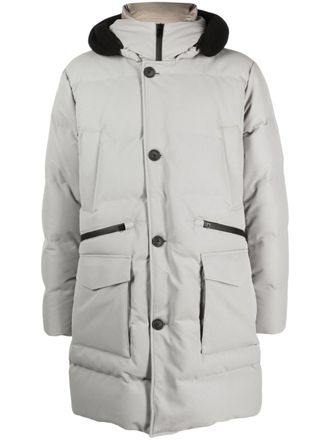 Woolrich button-fastening hooded down jacket - men - Polyester/Polyester/Recycled Duck Down/Feather Down - M - Neutrals
