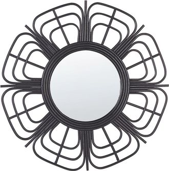 Beliani Beliani - Espejo De Pared De Rat&aacute;n Negro 60 Cm Forma De Sol Boho Sala De Estar Dormitorio Pasaku