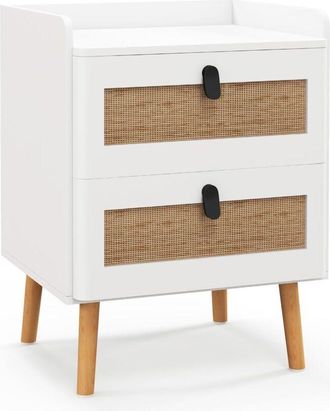 Costway Comodino per Camera da Letto in Legno, Comodino Moderno con 2 Cassetti, Gambe in Legno Massello, per Soggiorno, Camera da Letto, Bianco, 45 x 40 x 57