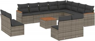 vidaXL Set Sof&aacute;s De Jard&iacute;n Con Cojines 13 Piezas Rat&aacute;n Sint&eacute;tico Gris Vidaxl