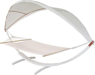 Hhg Hhg - Nunca Usado] Hamaca 675, Columpio Colgante Hasta 200kg Toldo Mvg Estructura De Madera 420cm 2 Personas, Blanco, Crema-blanco