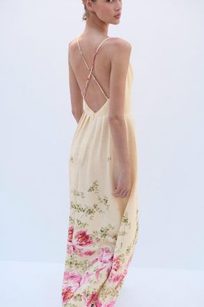 H&M Flared-skirt Strappy Dress in Apricot/floral at Nordstrom, Size Medium