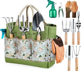 OEM Juego De Herramientas De Jardiner&iacute;a De 9 Resistentes Herramientas De Jardiner&iacute;a Con Bolso Organizador Elegante Y Duradero, Juego De Herramientas De Ja