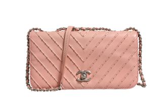 Chanel Small Classic Double Flap Bag Light Pink Womens Chevron (Pre-Owned)