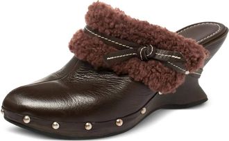 Ferragamo Mules in pelle con bordo in shearling 75mm - Marrone