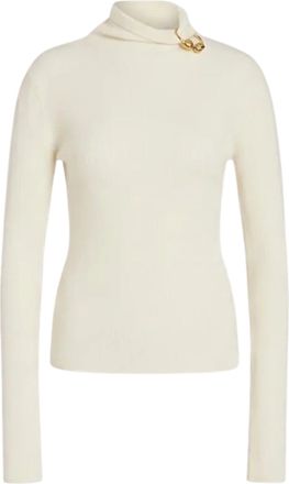 Alberta Ferretti Fitted Creamy Knit Sweater with Decorative Gold Buttons