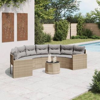 vidaXL Sof&aacute; De Jard&iacute;n Semicircular Con Mesa Y Cojines Rat&aacute;n Pe Beige Vidaxl