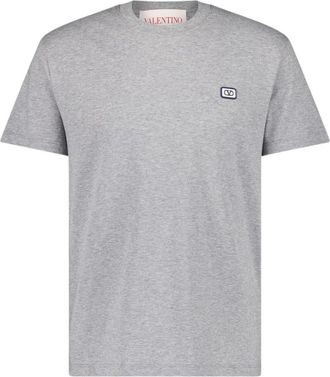 Valentino Garavani Grijze Katoenen T-shirt met VLogo Patch - Heren - T-shirts - Grijs - S - Katoen - Tops