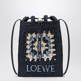 Loewe Navy/light blue raffia and leather drawstring pouch