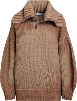 The Attico Truien & Vesten, Dames, Bruin, S, Wol, Asymmetrisch rits gebreide trui
