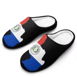 Generic Flag Map of Paraguay Mens House Slippers Memory Foam Washable Cotton Slip on Home Shoes