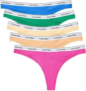 Calvin Klein Underwear Icon Logo Thong 5-Pack Womens Underwear Mardi Gras Green/Relay Gold/Golden Haze/Palace Blu : LG (Womens 12-14)