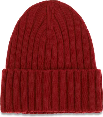 Moncler Womens Wool Beanie With Logo Red Merino Ovis Aries Hats E Hairbands