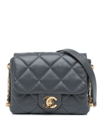 Chanel 2021-2023 Mini Crush on Chains Flap gewatteerde lamsleren crossbodytas - Grijs
