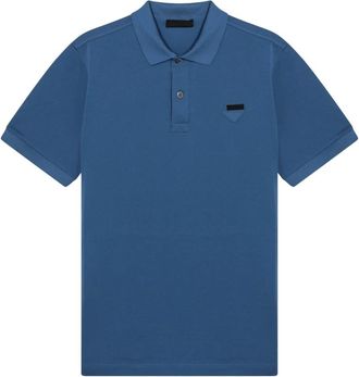 Prada Polo Shirts, male, Blue, Size: S Cotton Polo with Logo