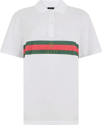 Gucci Katoenen Jersey Polo Shirt met Web - Heren - Polos - Wit - XL - Katoen - Tops
