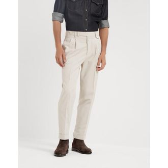 Brunello Cucinelli Mens Flax Seeds Cotton Wool Blend Pleated Trousers, Size 54