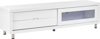 Beliani Beliani - Mueble Tv Blanco 158 X 39 Cm Mdf Vidrio 2 Cajones Puerta De Corredera Pemborke