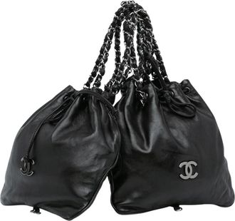 Chanel Pre-owned CC Calfskin Dual Twin Chain Handbag - Dames - Vintage Tas - Zwart - ONE Size - Leer - Vintage