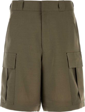 Prada Army Green Mohair Blend Bermuda Shorts