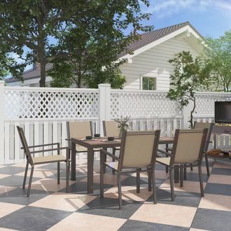 OUTSUNNY Garden Dining Set for 6, Outdoor Dining Table & Chairs in Khaki