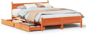 vidaXL Cama Sin Colch&oacute;n Madera Maciza De Pino Marr&oacute;n Cera 140x190 Cm Vidaxl