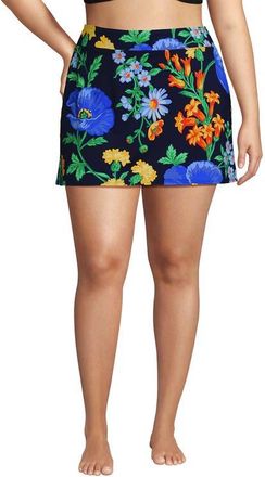 Lands End Plus Size Tummy Control Swim Skirt in Navy/exploded Poppy Floral at Nordstrom, Size 26W