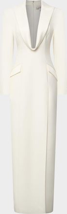 Et Ochs Sylvia Plunging Suiting Column Gown