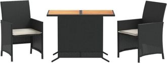 vidaXL Vidaxl - Mesita y sillas con cojines 3 piezas ratán sintético negro