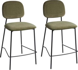 Beliani Beliani - Modern Bar Dining Chairs Set Upholstered Velvet Seat Iron Black Base Olive Green Duette