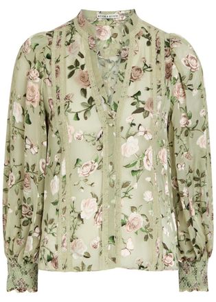 Alice & Olivia Arlette Floral-devor&eacute; Chiffon Blouse - Light Green - S (UK8-10 / S)