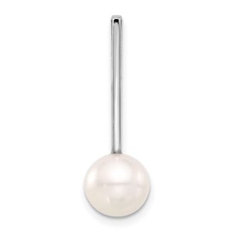 Diamond2Deal 14K White Gold 8-9mm Round White Freshwater Cultured Pearl Drop Chain Slide