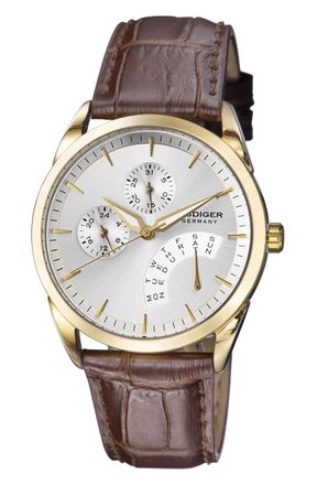 Rüdiger Hamelin Mens Watch With Silver Dial and Brown Leather - One Size
