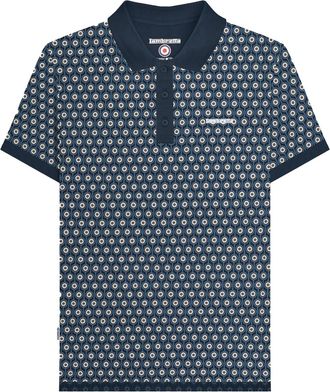 Lambretta Heren Roundel Geometrisch Polo Shirt (Marineblauw/Zilver)