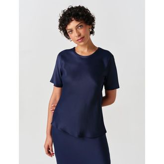 Ghost London Ria Short Sleeve Satin Top in Navy at Nordstrom, Size 10