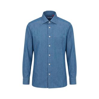 Kiton Denim overhemd met zakken - Heren - Overhemden - Blauw - Maat: XL Denim