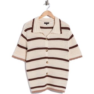 1.State Mesh Stripe Button-Up Sweater Top in Antique White at Nordstrom Rack, Size X-Small